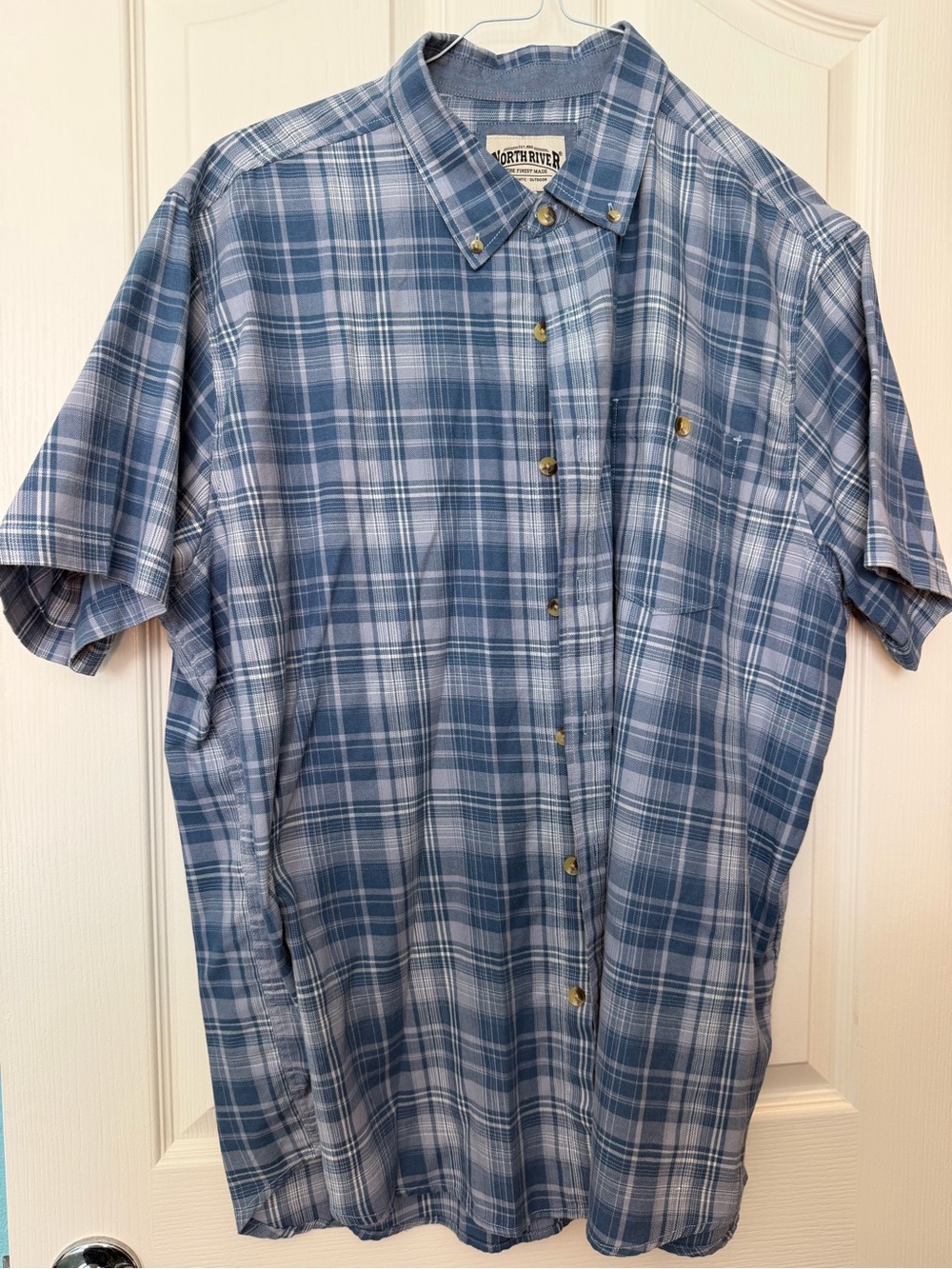 North River Blue Plaid Short-Sleeve Button-Down Shirt